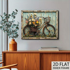 Shabby Chic Canvas Wall Art – Vintage Blooming Flower Country Landscape Painting with Wood Background, Farmhouse Pastoral Wall Decor for Living Room & Kitchen, High-Quality Print Wrap-Around Frame