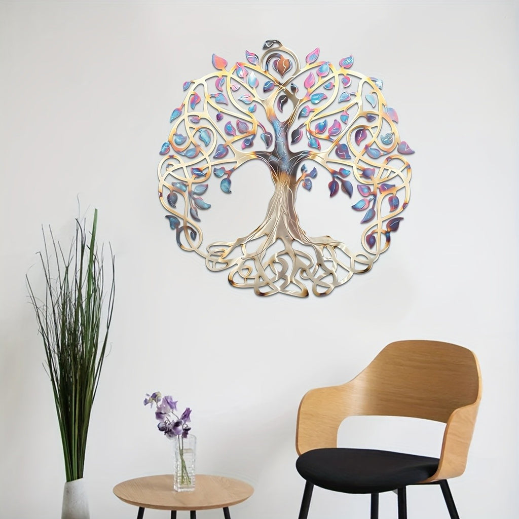 Tree of Life Metal Wall Sculpture – Colorful Multicolor Branches Wall Hanging Art for Indoor & Outdoor Farmhouse, Living Room & Garden Decor