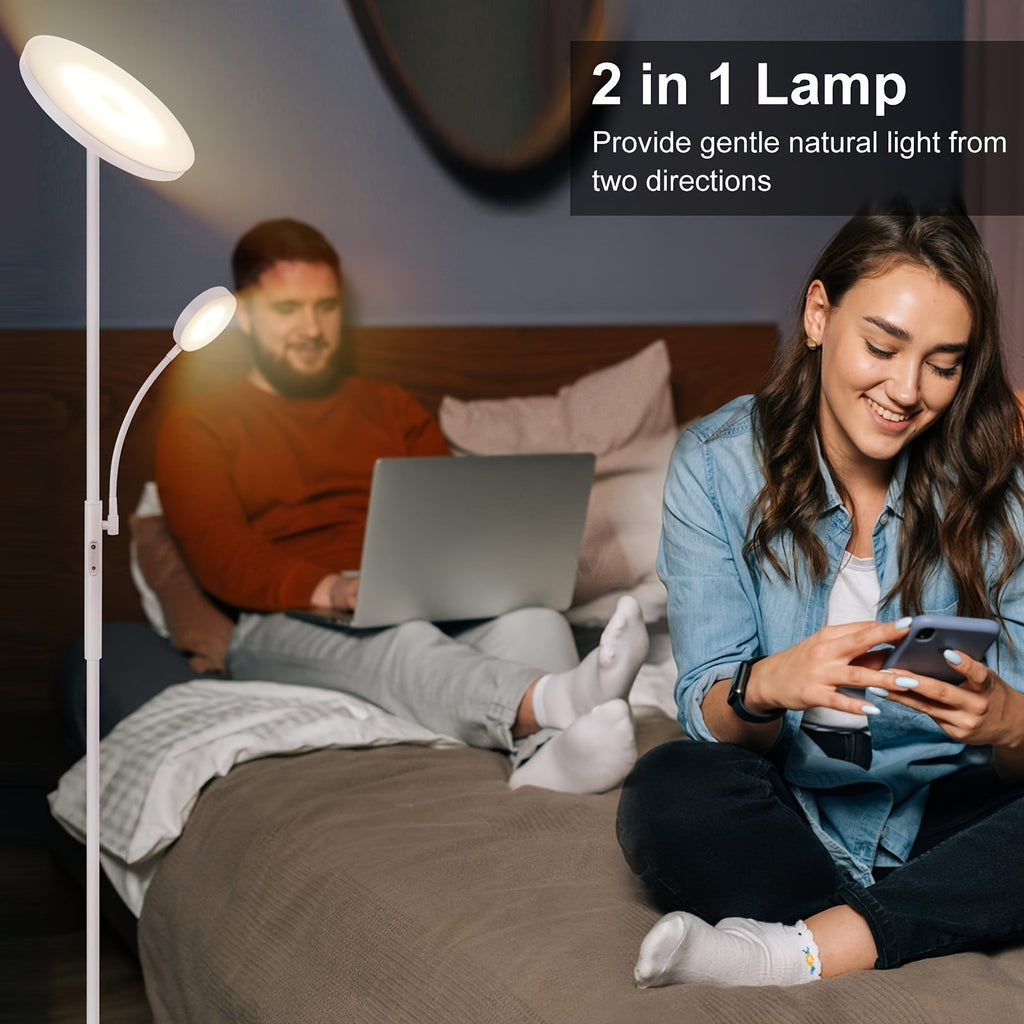 LED Torchiere Floor Lamp 27W+7W Dual Light with Reading Arm, 4 Color Temperatures, Dimmable, Remote & Touch Control – Home & Office Standing Lamp | Nuvia Haven
