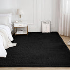 Black Fluffy Shag Area Rug Thick Soft Fuzzy Bedroom Rug Living Room Carpet 4x6 5x8 6x9 8x10 Ft Cute Room Decor