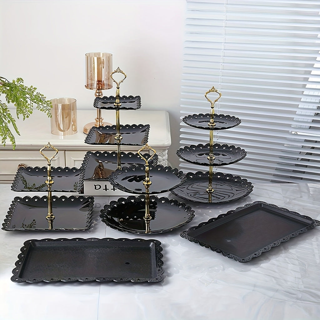 Tiered Dessert Display Stand 6 Piece Set Three-Tier Two-Tier Shelf and Dessert Tray for Birthday Party Tea Party Cupcake Cake Serving Pink White
