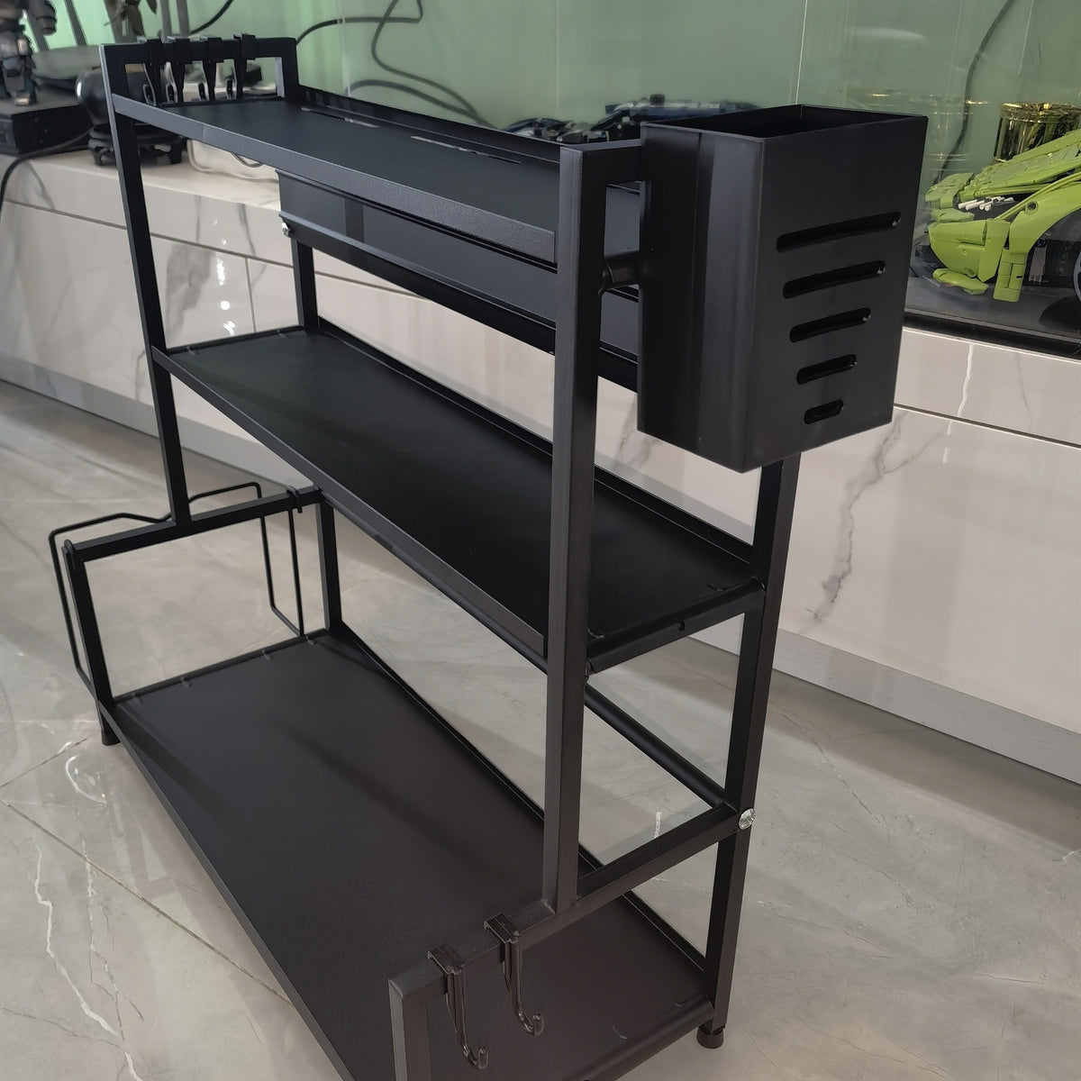 3-Tier Heavy-Duty Carbon Steel Kitchen Shelf Standing Storage Rack – Space-Saving Countertop Organizer for Spices, Knives, Utensils & Spoon Holder, Sturdy Multi-Tier Shelf for Small Kitchens