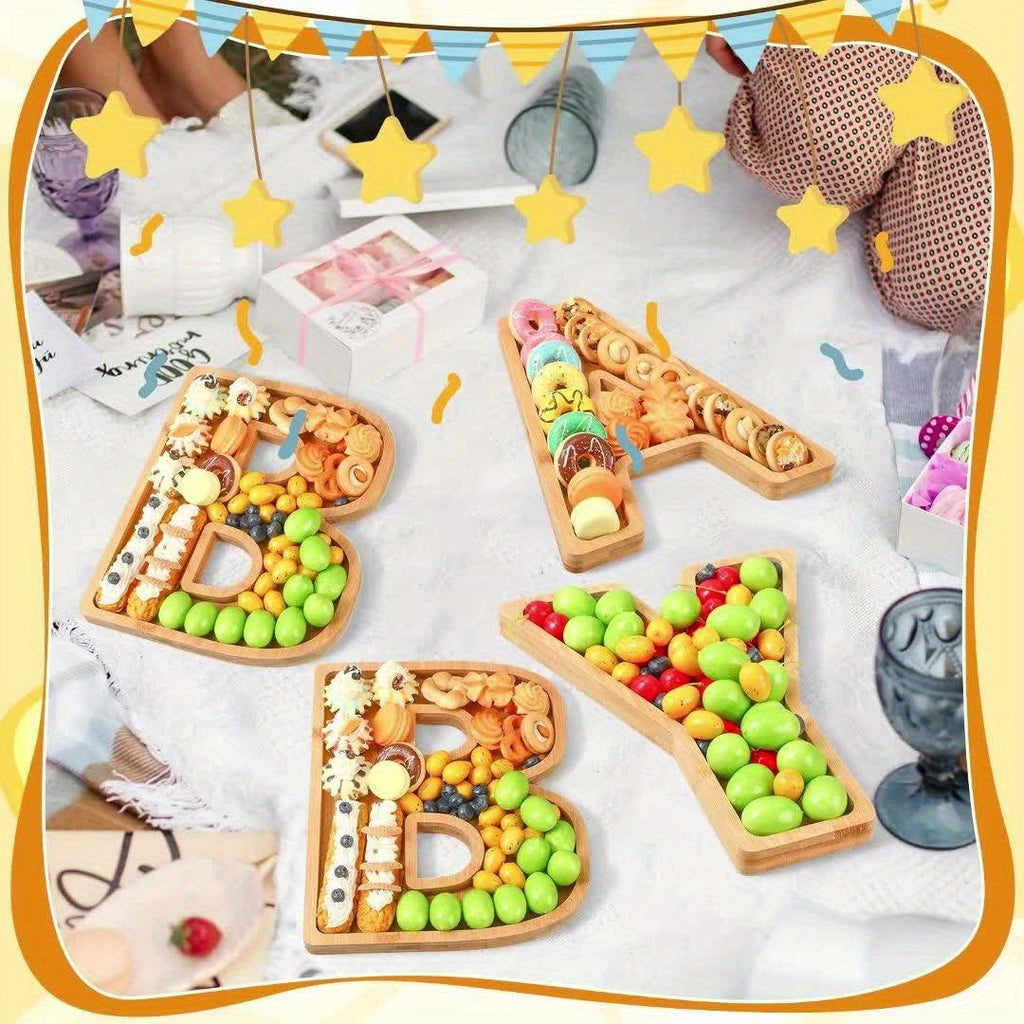 4pcs Baby Shower Wooden Charcuterie Letter Boxes Set BABY Shaped Bamboo Serving Tray Board Decorative Platter for Snacks Cake Cookies – Gender Reveal Birthday Party