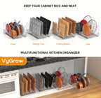 Pots & Pans Organizer Rack for Under Cabinet – 10 Adjustable Dividers, Pull-Out Chrome Steel, for Pot Lids, Cutting Boards & Bakeware, 11” W × 17.5” D × 8.3” H