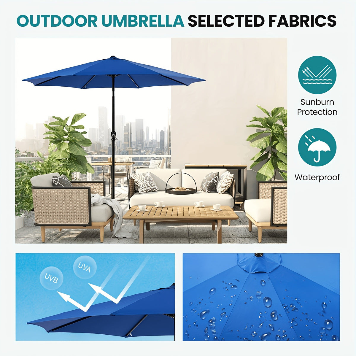 8-Rib 9FT Patio Umbrella with Tilt & Crank – Sun Shade Outdoor Market Umbrella for Patio, Beach & Restaurant, Red & Khaki