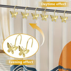 Butterfly Shower Curtain Hooks 12 Pack Decorative Metal Rings – Smooth Glide, Elegant Animal Design, Silvery, Golden & Black – Spring Bathroom Decor Curtain Rings