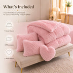 Luxury Fluffy Plush Bedding Set – Soft Duvet Cover, Pillowcases & Throw Pillow, Queen/King, All-Season