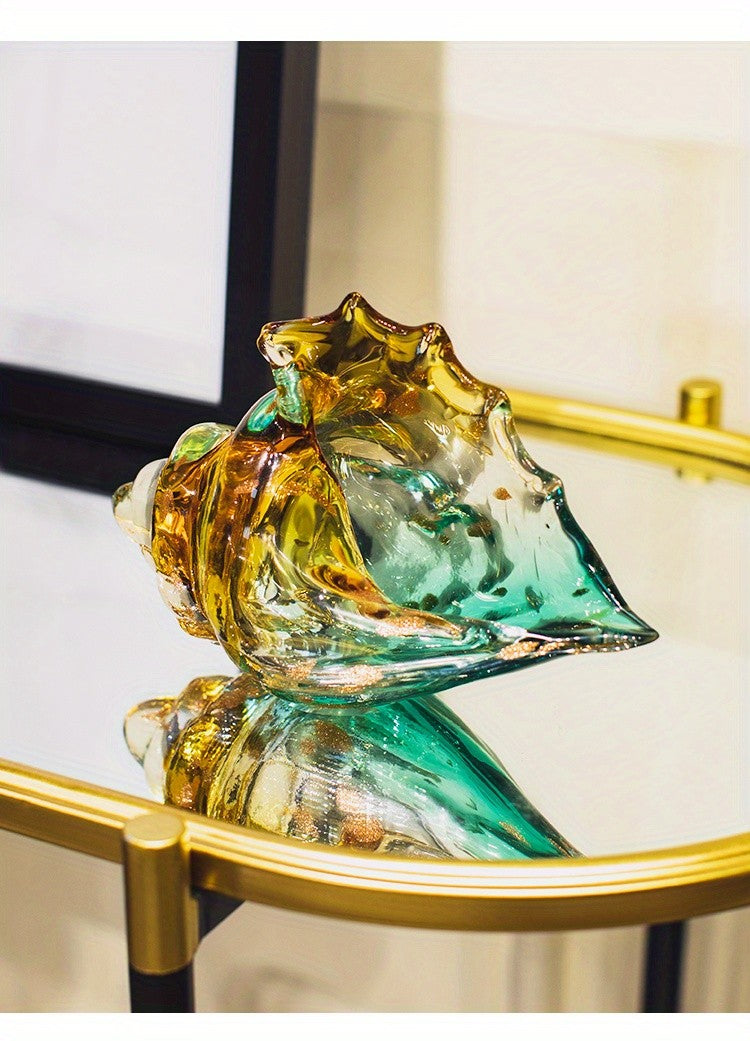 Handmade Glass Conch Art Decoration – Ocean Series Collectible Glass Seashell Sculpture, Tabletop Candy Dish Centerpiece for Bookshelf Dining Table Entryway Living Room Cabinet Home Decor