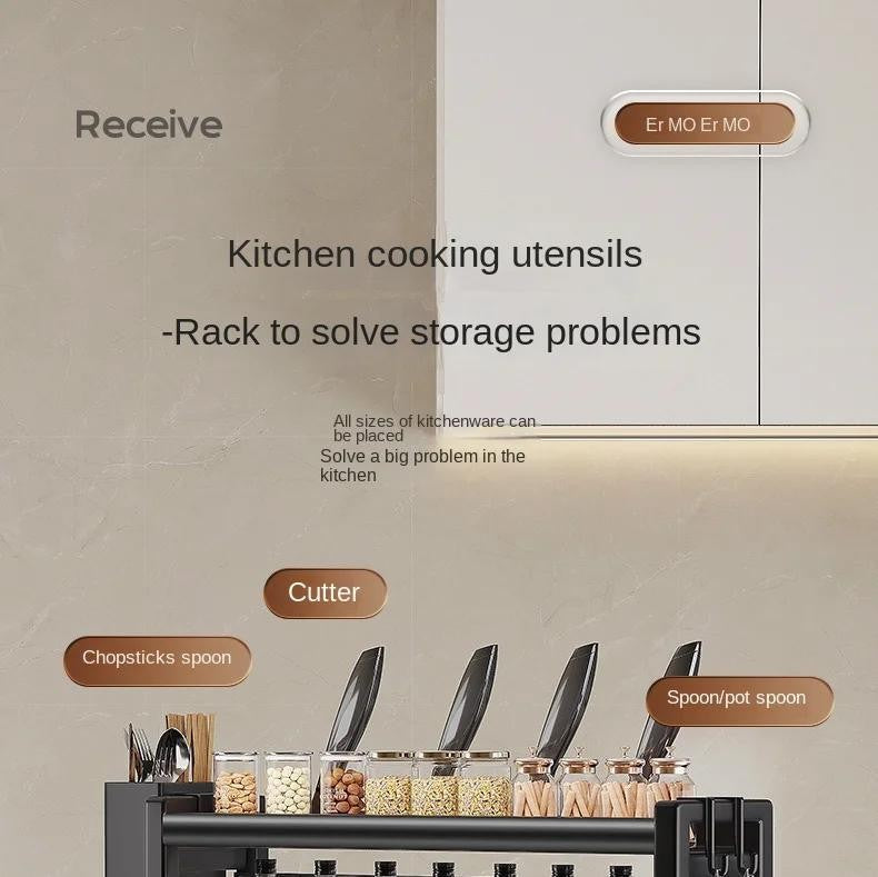 3-Tier Heavy-Duty Carbon Steel Kitchen Shelf Standing Storage Rack – Space-Saving Countertop Organizer for Spices, Knives, Utensils & Spoon Holder, Sturdy Multi-Tier Shelf for Small Kitchens