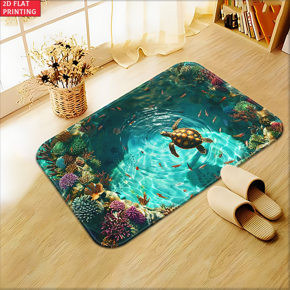 Sea Turtle Illusion Doormat 700GSM, Non-Slip Microfiber Absorbent Rug, Machine Washable Mat for Bathroom Bedroom Living Room Entrance Outdoor Camping