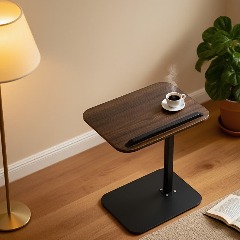 C-Shaped Sofa Side Table with 360° Rotating Top & Adjustable Height – Slide-Under End Table for Living Room Bedroom Small Spaces, Couch Snack Laptop Tray, Black