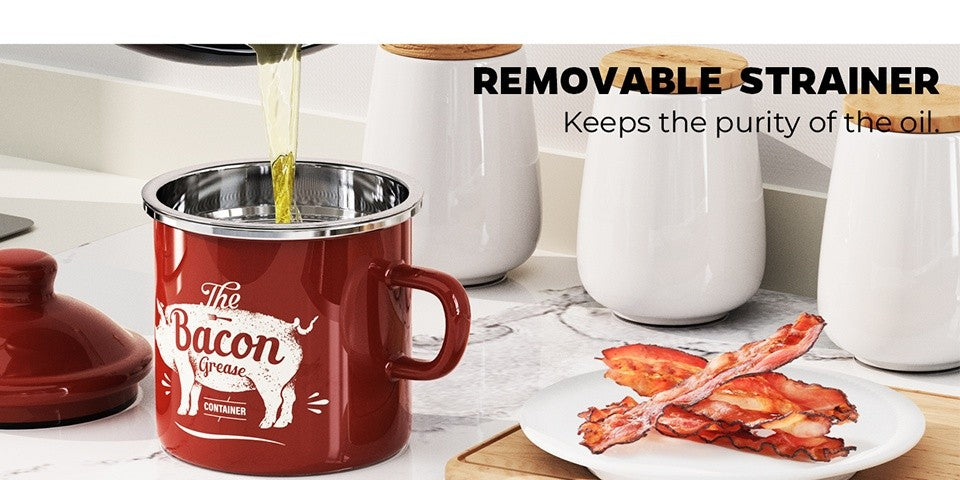 Stainless Steel Grease Container with Strainer and Spoon 15oz Cooking Oil Storage Jar Kitchen Essential Christmas Gift