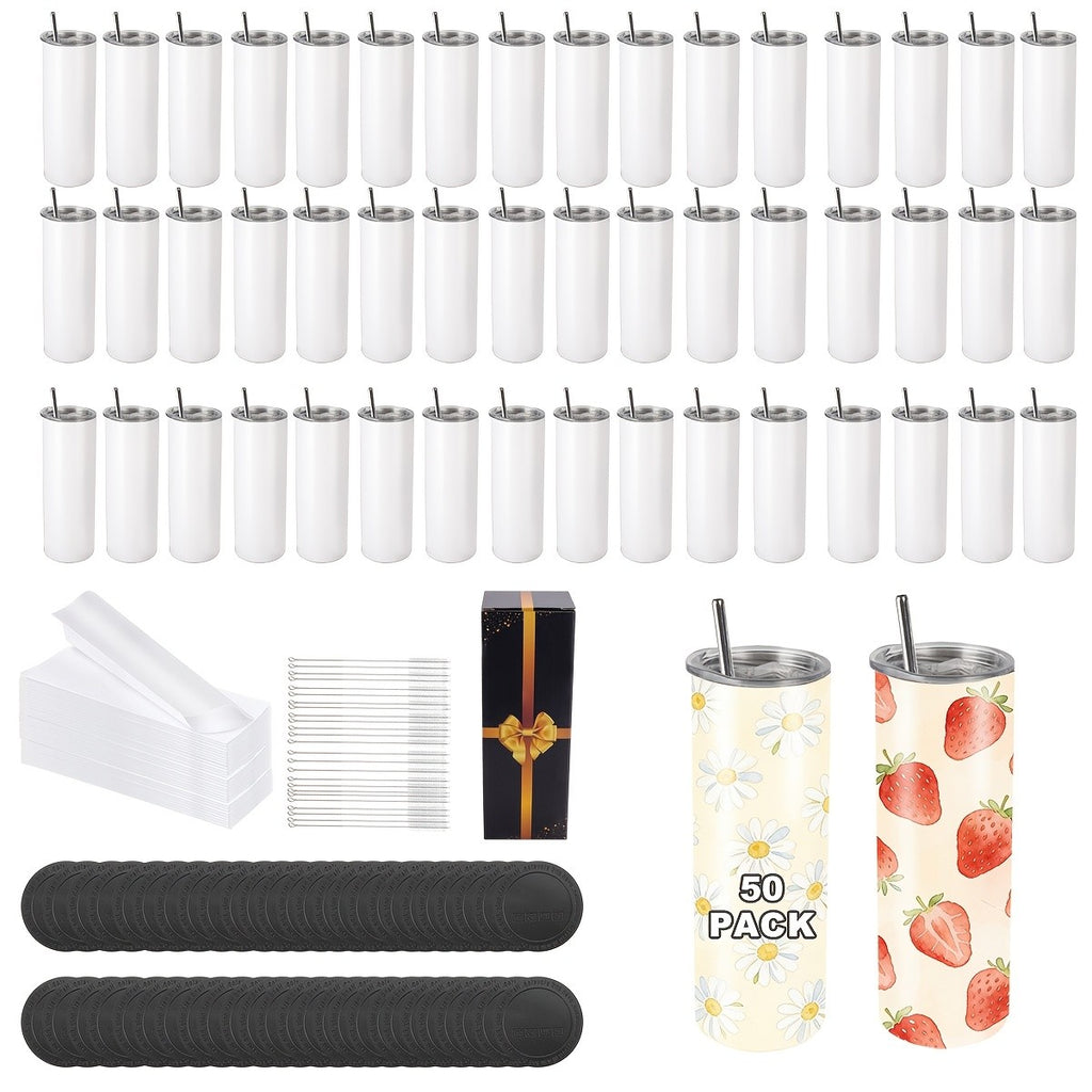 20oz Blank Sublimation Stainless Steel Insulated Tumbler with Straw Lid & Brush – Bulk Pack (4/8/16/20/50-Pack) for Iced Coffee, Juice, Camping & Events
