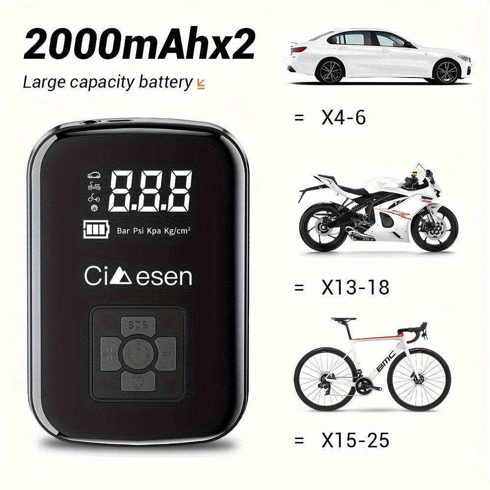 Portable Tire Inflator Cordless Air Compressor – 100W Digital Display, 4000mAh USB-C Fast Charge, 5 Modes, Multi-Nozzle, for Car Motorcycle Bicycle Tires & Sports Balls, 6 Colors