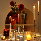 Clear Glass Cylinder Vases 24-Pack 3 Sizes 4/8/12 Inch - Tall Flower Vases, Hurricane Floating Candle Holders for DIY Candle Making, Wedding Table Centerpieces & Home Decor