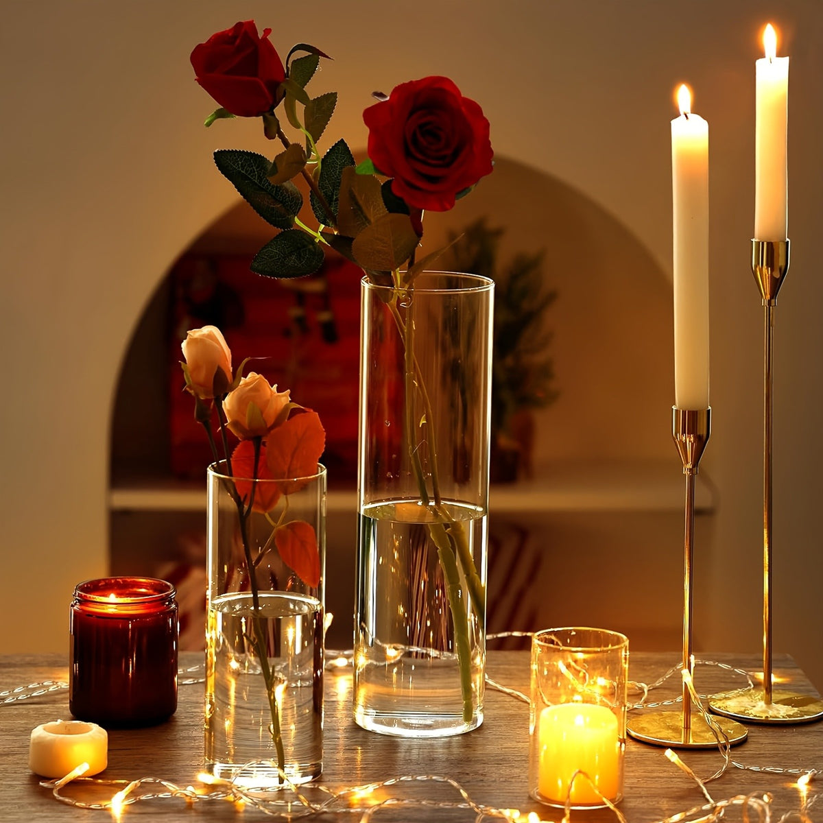 Clear Glass Cylinder Vases 24-Pack 3 Sizes 4/8/12 Inch - Tall Flower Vases, Hurricane Floating Candle Holders for DIY Candle Making, Wedding Table Centerpieces & Home Decor