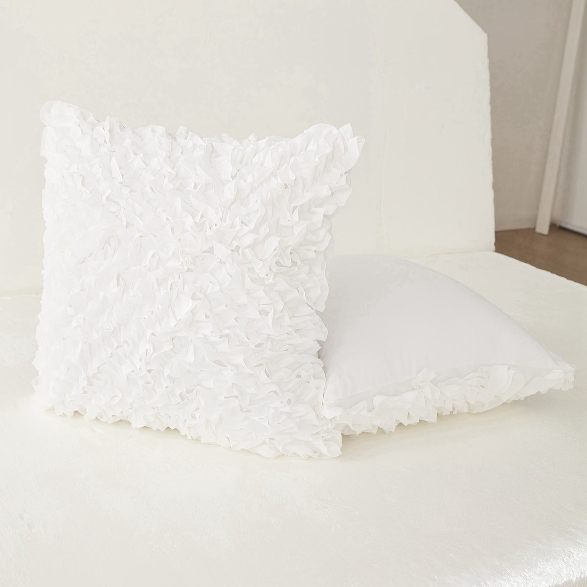 3D Ruffle Farmhouse Throw Pillow Covers Set of 2 – Handcrafted Cushion Pillowcase with Zipper, Soft Polyester, Multiple Colors & Sizes for Sofa Bed Couch Home Decor