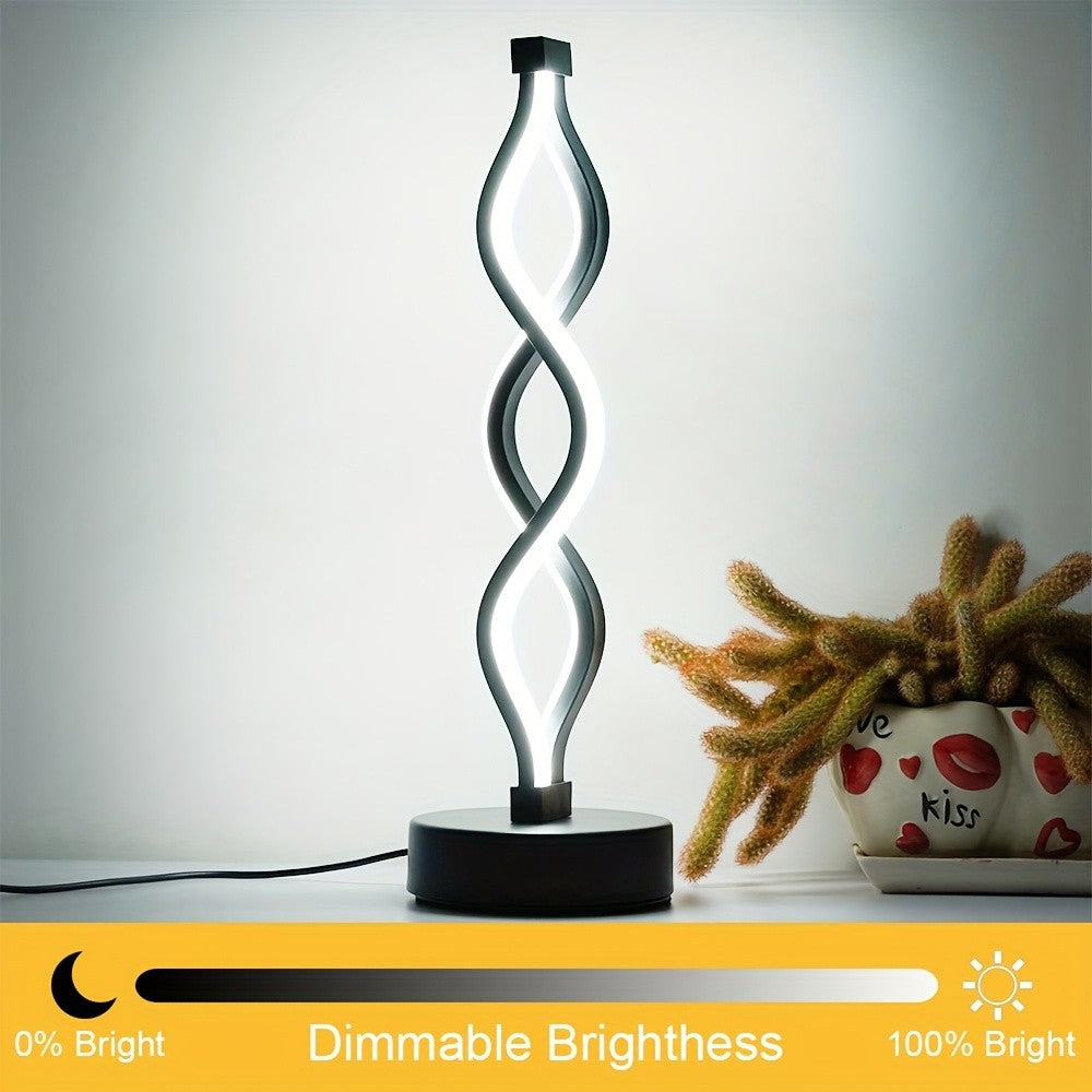 Spiral LED Table Lamp Dimmable 3-Color Modern Minimalist Bedside Lamp - Creative Wave Design Desk Lamp with Metal Base & USB Charging, Small Night Lamp for Bedroom, Living Room, Office & Study
