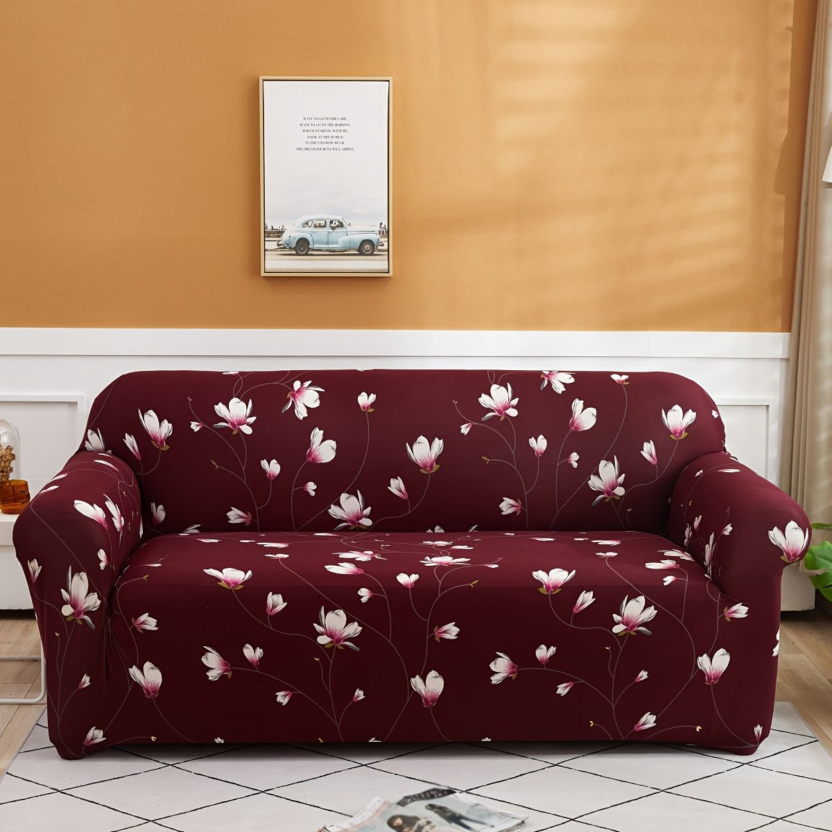 Stretch Sofa Cover Digital Print Floral – High-Stretch Polyester Non-Slip Machine Washable Telescopic Slipcover for 1 2 3 4 Seater Sofas, Contemporary Furniture Protector for Home & Office