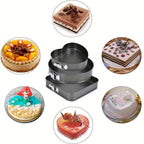 Springform Cake Pan Set 6pcs Nonstick Carbon Steel – Heart, Round & Square Cheesecake Pans 7–11 Inch with Removable Bottom for Mousse, Cheesecake & Layer Cakes