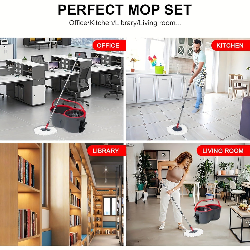Foot Pedal 360° Rotating Spin Mop and Bucket Set with Twister – 4 Washable Microfiber Heads, Hands-Free Wringing, Wet & Dry Floor Cleaning for Home