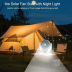 Portable Solar-Powered LED Camping Fan with USB Charging – Foldable 3-in-1 Fan, Light & USB Charger for Outdoor Adventures, Camping & Desktop Use