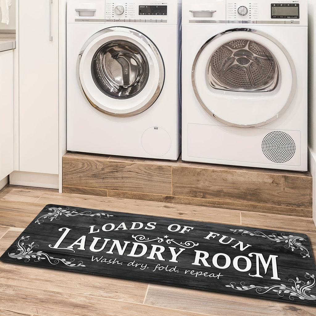 Laundry Room Mat Non-Slip Runner Rug Machine Washable Text Design – Anti-Skid Comfort Standing Mat for Laundry, Kitchen, Bathroom & Porch | Multiple Sizes