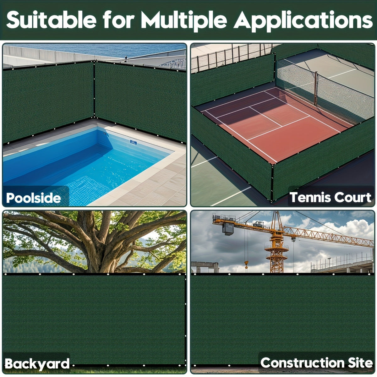 Privacy Screen Fence Heavy Duty HDPE Mesh Outdoor Shade Cloth Barrier 5x25ft 6x50ft with Rope Green Brown Black