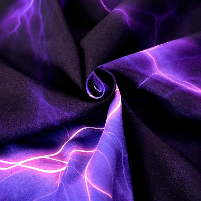 3-Piece Purple Lightning Line Duvet Cover Set HD Print 1 Duvet Cover + 2 Pillowcases No Insert Polychrome Aesthetic Bedroom Twin Full Queen King Bedding