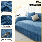 3D Jacquard Sofa Slipcover Full Cover with Elastic Skirt, Pet Proof Anti-Slip Couch Protector for 1 2 3 4 Seater Living Room Sofa, Machine Washable, Gray & Blue, 35 to 118 Inch