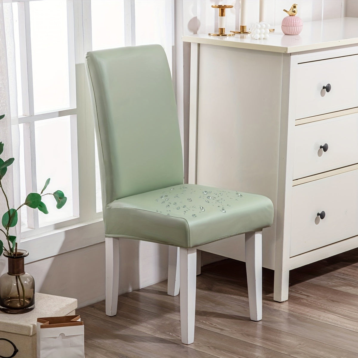 Dining Chair Covers Waterproof PU Leather Stretch Slipcover Set of 4 or 6 | Oil-Proof Universal Chair Protector for Dining Room Kitchen Hotel, 9 Colors
