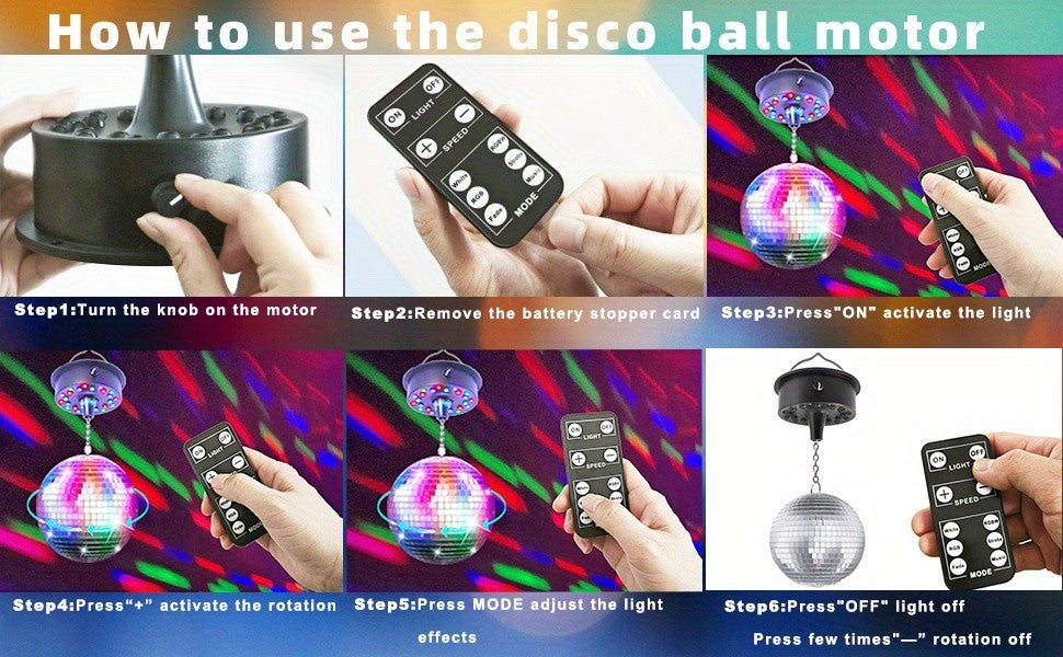 Disco Ball Motor with Remote Control RGBW LED Spinner 5-10 RPM Sound Activated Mirror Ball Rotator for Party Home DJ Club Stage Decor