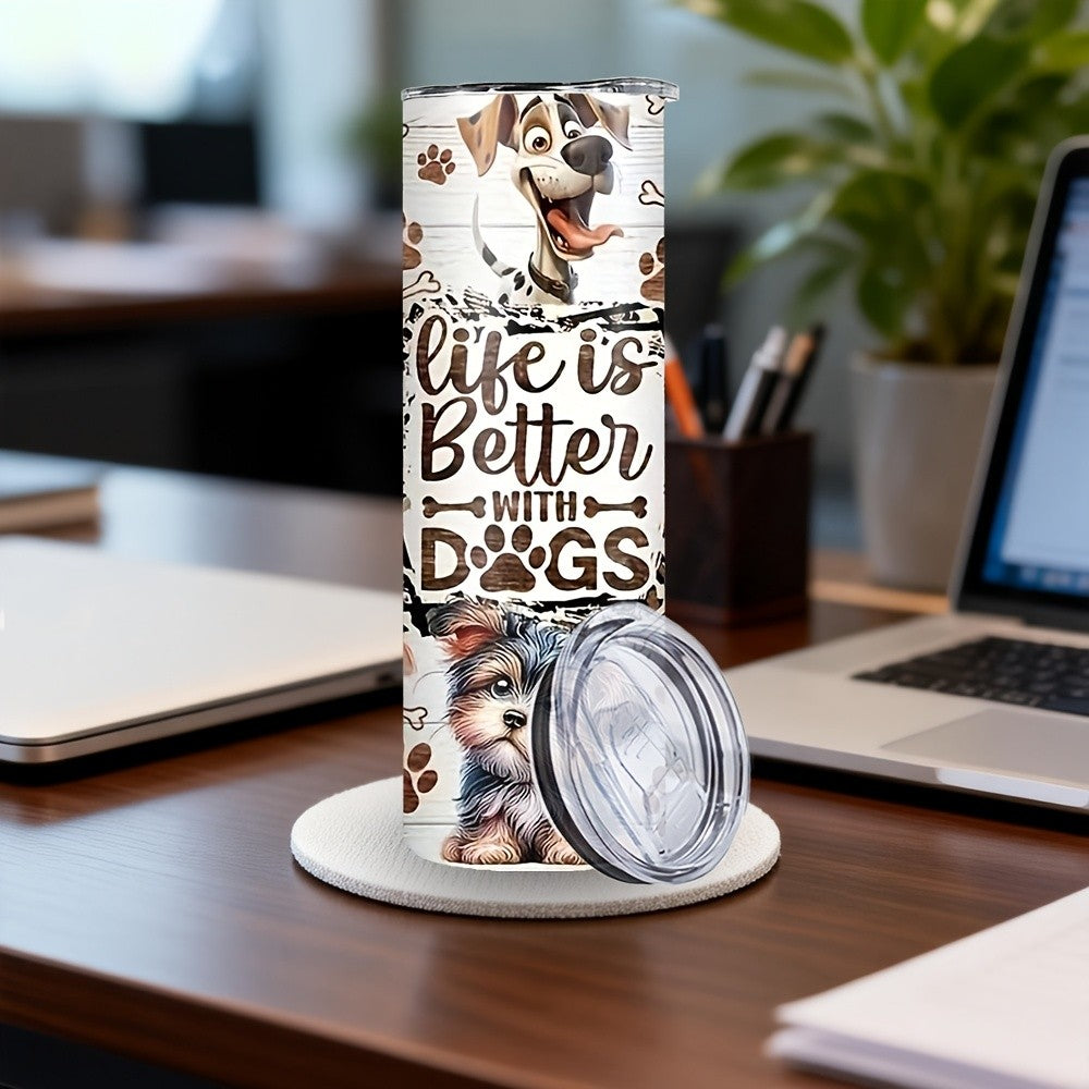 Stacked Dogs Graphic Insulated Tumbler 20oz - Stainless Steel Travel Cup with Lid & Straw for Hot & Cold Drinks, Cute Dog Lover Gift for Birthday, Halloween, Thanksgiving & Christmas