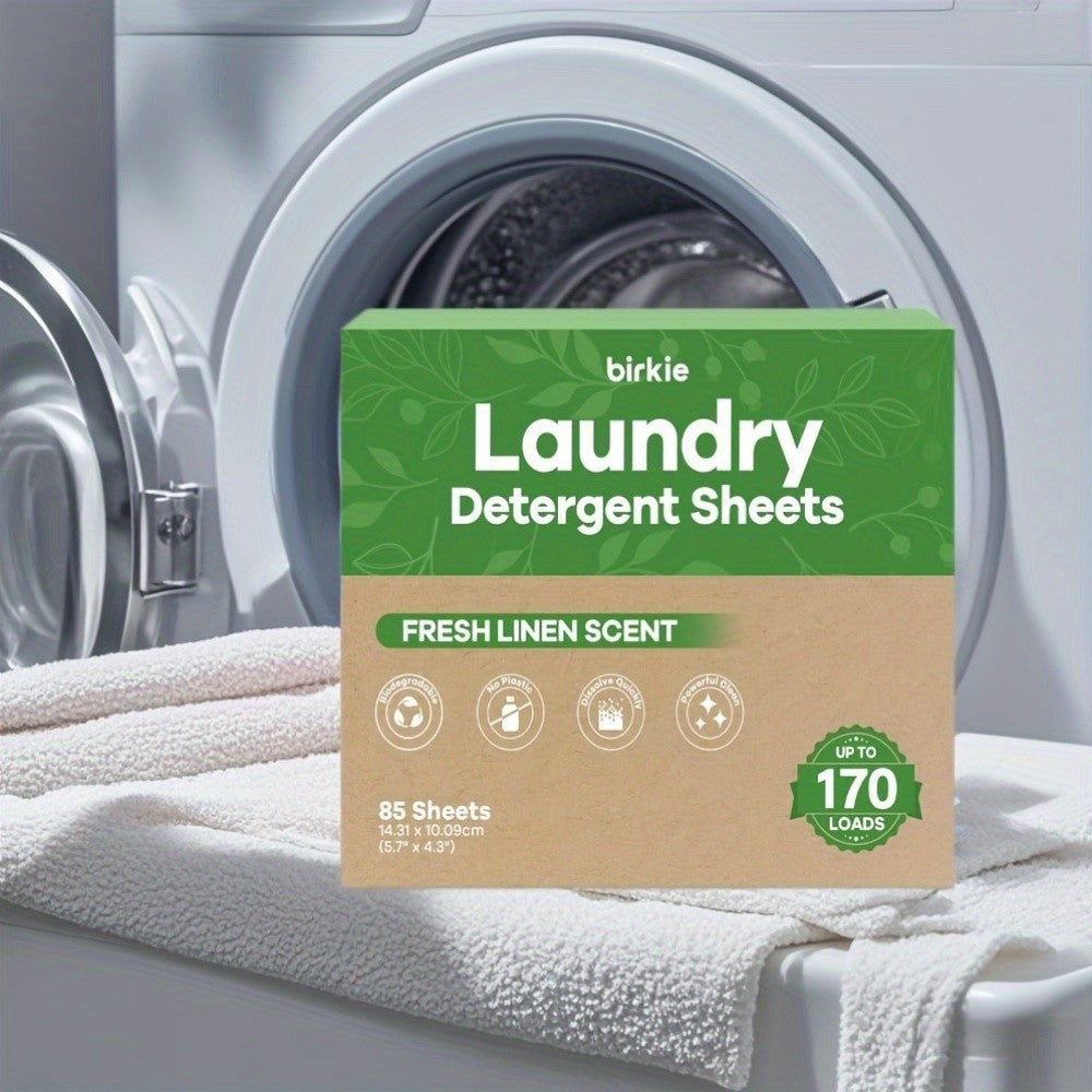 Laundry Detergent Sheets 170 Loads – 85 Sheets Liquid-Free Eco-Friendly Formula, Fresh Linen Fragrance, No Plastic Jug, HE Compatible, Available in Multi-Packs