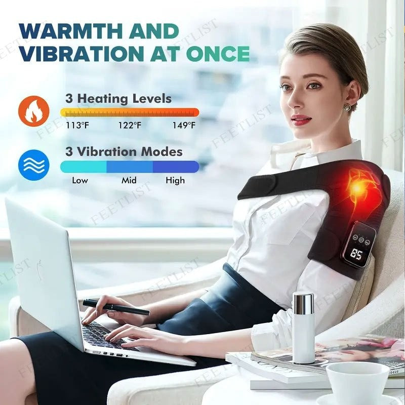 Heated Shoulder Wrap Massager with 3 Adjustable Heat Levels – Wearable Shoulder Heating Pad & Brace Support for Shoulder, Leg & Arm Warmth, Winter Comfort Gift for Parents