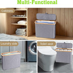 Bamboo Toilet Paper Storage Basket with Lid Holds 12 Rolls, Multi-Functional Bathroom Organizer with Tissue Holder Hook – Countertop Bathroom Decor, Black, Gray, White & Purple