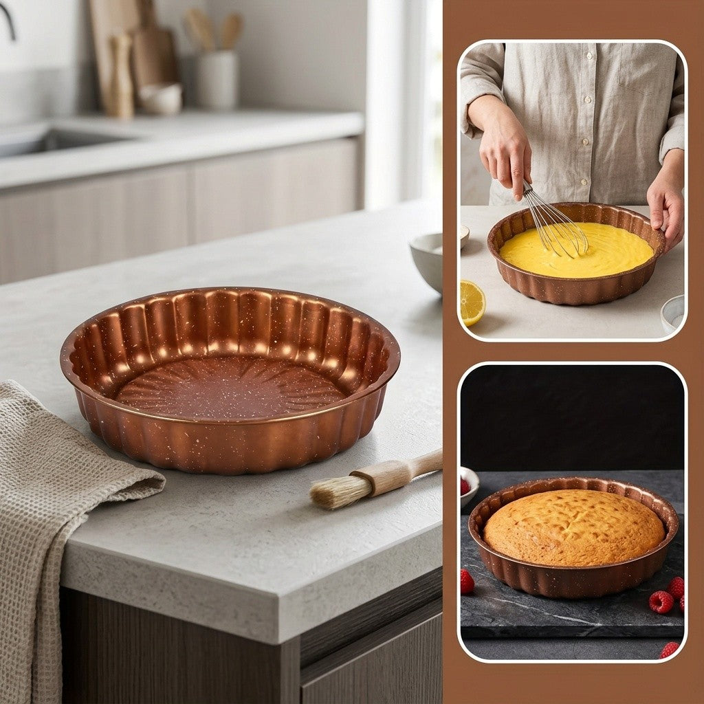 Round Non-Stick Cake Mold for Birthday & Layer Cakes – Easy Release Circular Baking Pan, Reusable Home Bakeware for Sponge, Chiffon & Cheesecake, Available in Golden & Deep Gray