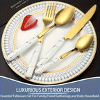 Marble Pattern Cutlery Set 24 Piece Polished Flatware Dinner Forks Soup Spoons Teaspoons for Home Restaurant Hotel Outdoor Dining Black Pink White Green