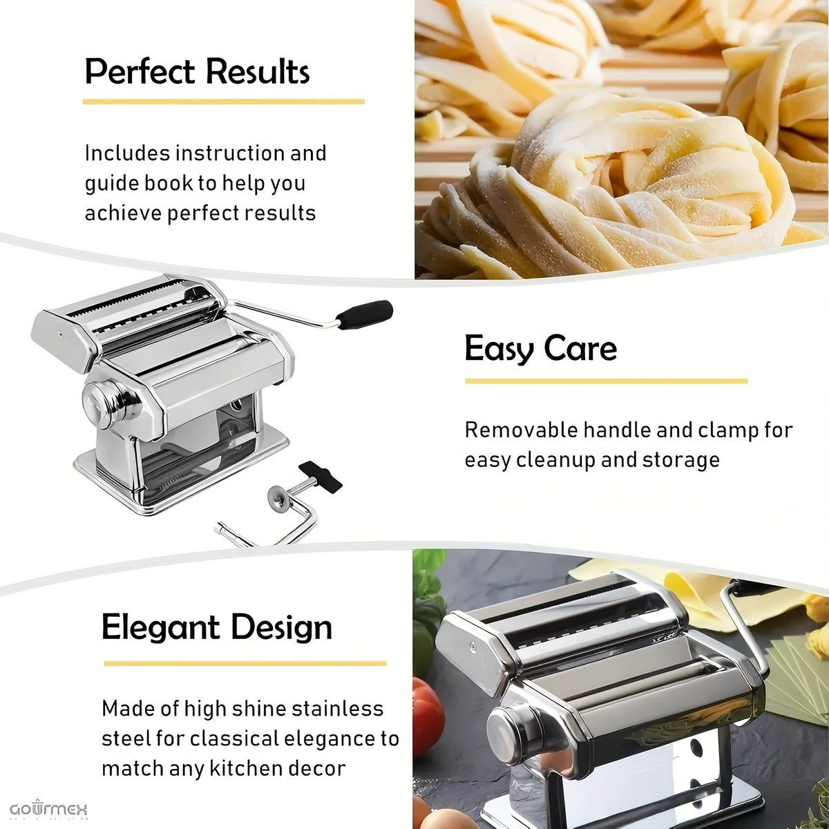 2-in-1 Pasta Maker Machine with Roller & Cutter - 8 Adjustable Thickness Settings, Makes Spaghetti, Fettuccine, Lasagna & Dumpling Wrappers