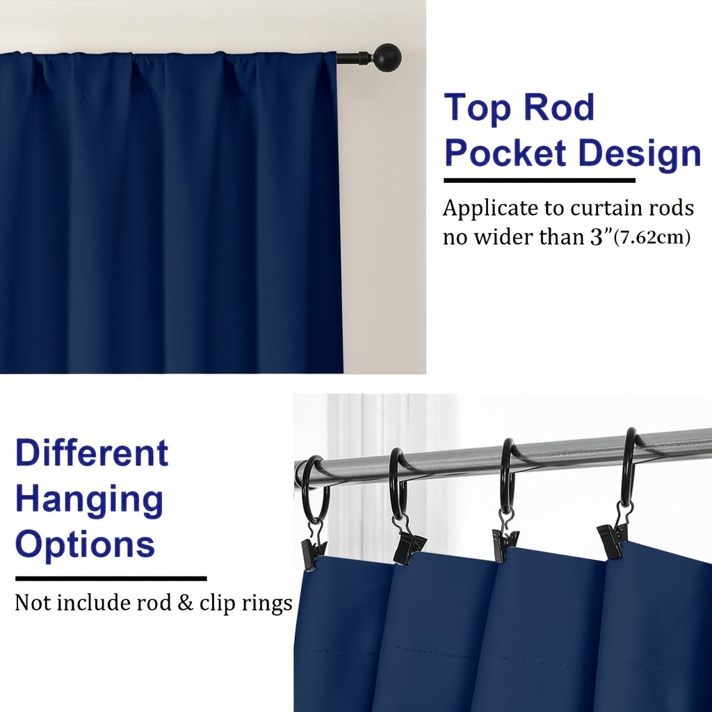 Blackout Curtains Rod Pocket 4-Panel Solid Color Lightweight Matte Drapes | 100% Light Blocking Window Curtains for Bedroom Living Room, 9 Colors 5 Sizes