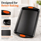 Baking Sheet Pan Set of 3 Heavy Duty Cookie Sheets - Diamond Texture Commercial Grade Steel 13/15/18 Inch, 0.8mm Thick Oven Pans for Baking Cookies, Roasting, Sheet Cake, with Oven Gloves Option