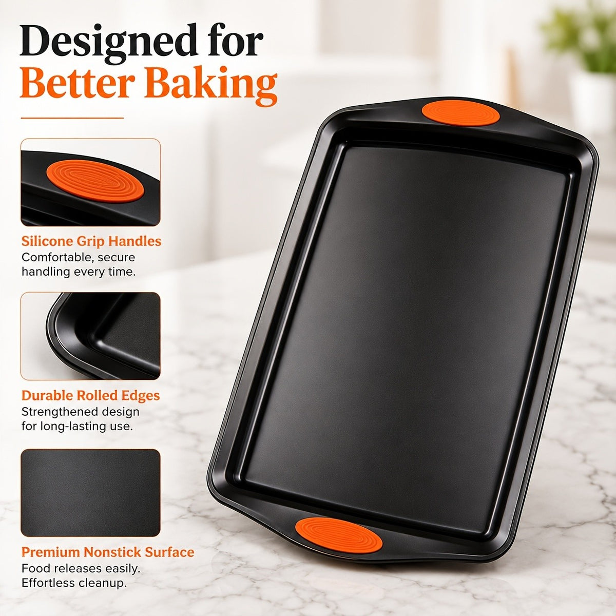 Baking Sheet Pan Set of 3 Heavy Duty Cookie Sheets - Diamond Texture Commercial Grade Steel 13/15/18 Inch, 0.8mm Thick Oven Pans for Baking Cookies, Roasting, Sheet Cake, with Oven Gloves Option