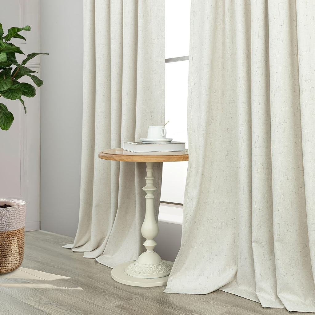 100% Blackout Linen Textured Curtains – Thermal Insulated Noise Reducing Grommet Window Drapes | 2-Panel Set for Bedroom, Living Room & Hall | 6 Neutral Colors