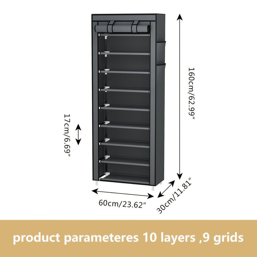 Shoe Organizer Cabinet with Cover – 6/8/10 Tier Nonwoven Fabric Shoe Storage Shelf for 27-35 Pairs, Portable Shoe Rack for Entryway, Closet, Bedroom (Dark Gray)