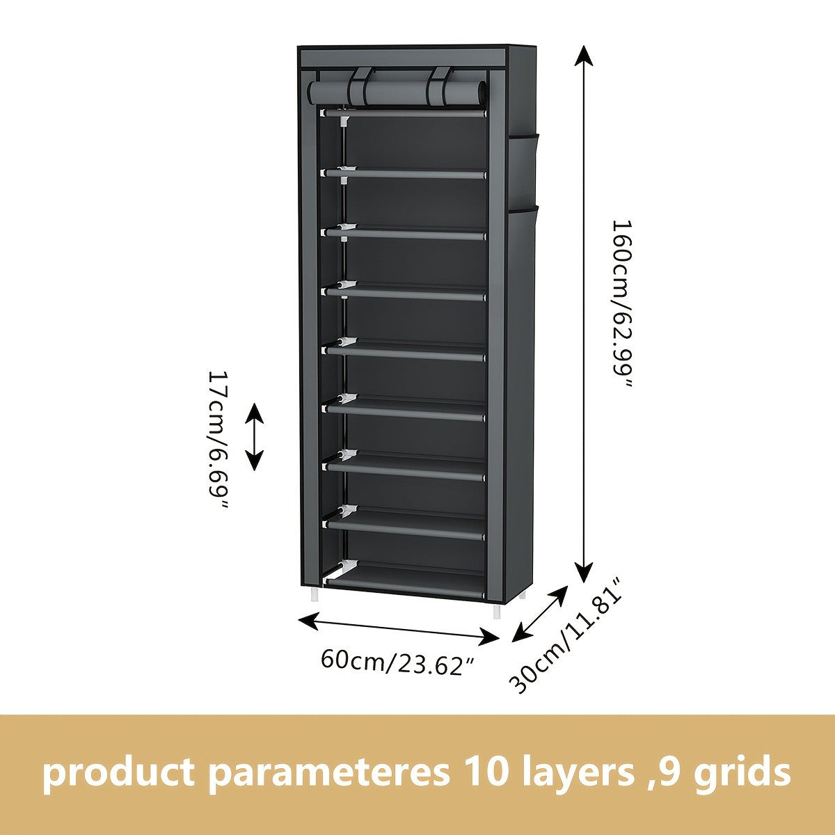 Shoe Organizer Cabinet with Cover – 6/8/10 Tier Nonwoven Fabric Shoe Storage Shelf for 27-35 Pairs, Portable Shoe Rack for Entryway, Closet, Bedroom (Dark Gray)