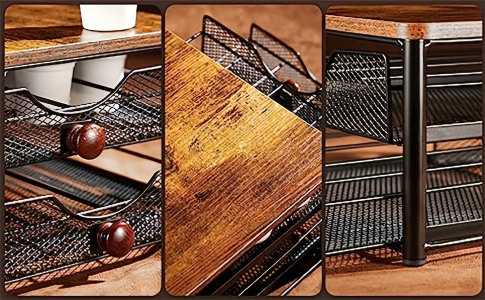 2-Tier K-Cup Coffee Pod Holder Stand | 48 Capsule Wood & Iron Coffee Station Organizer Space Saving Rack