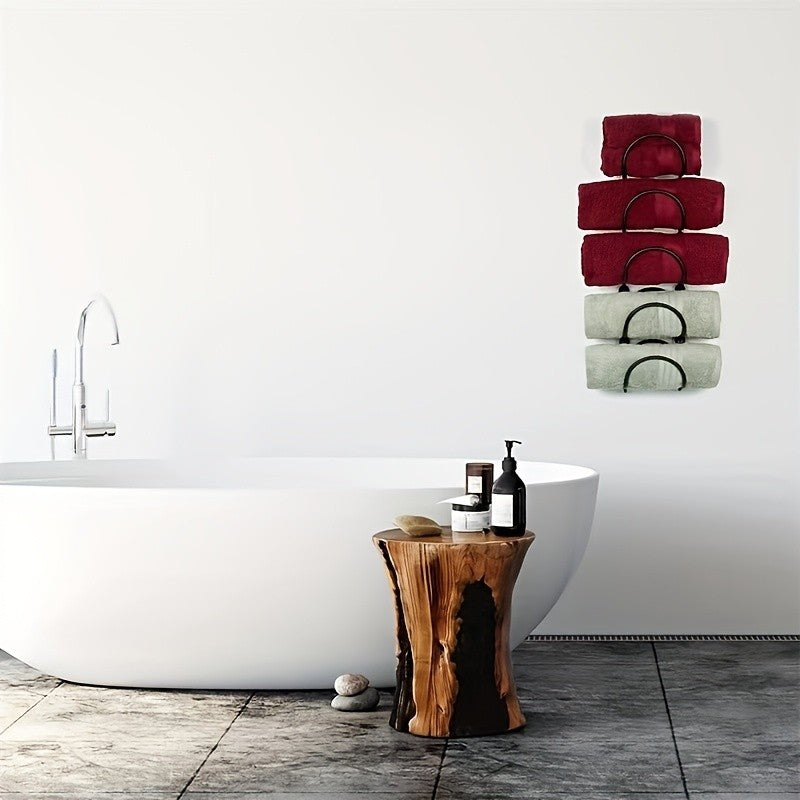 2-Tier Iron Wall-Mounted Bathroom Shelf & Towel Rack with 4 Transparent Hooks, 6-Piece Set – Space-Saving Multi-Functional Wall Storage Organizer, Easy to Install