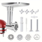 Meat Grinder Attachment for KitchenAid Stand Mixers, Metal Food Grinder with 4 Grinding Plates, 4 Blades, 2 Sausage Stuffer Tubes & Cleaning Brush — Fits All KitchenAid Models, Perfect Kitchen Gift