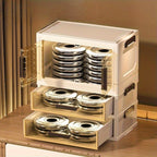 Makeup Organizer with Transparent Drawers 3/4 Tier – Foldable Large Capacity Stackable Cosmetic Storage Cabinet, Retro White & Gold Aesthetic Organizer for Skincare, Documents & Books, Elegant Girl Gift