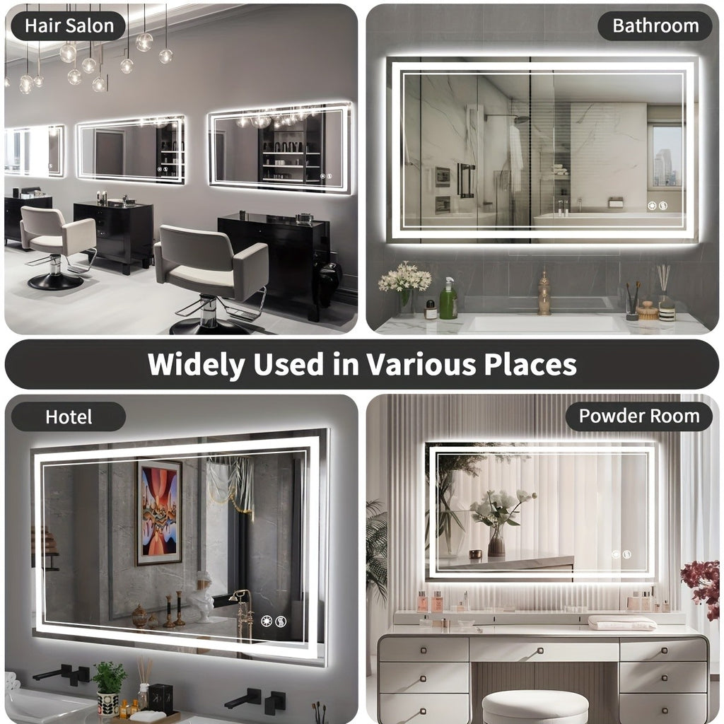 LED Bathroom Mirror with Lights Anti-Fog Dimmable 3 Color Temperatures, Touch Sensor & Wall Switch, Memory Function Tempered Glass Vanity Mirror – Wall Mounted Horizontal or Vertical, 5 Sizes